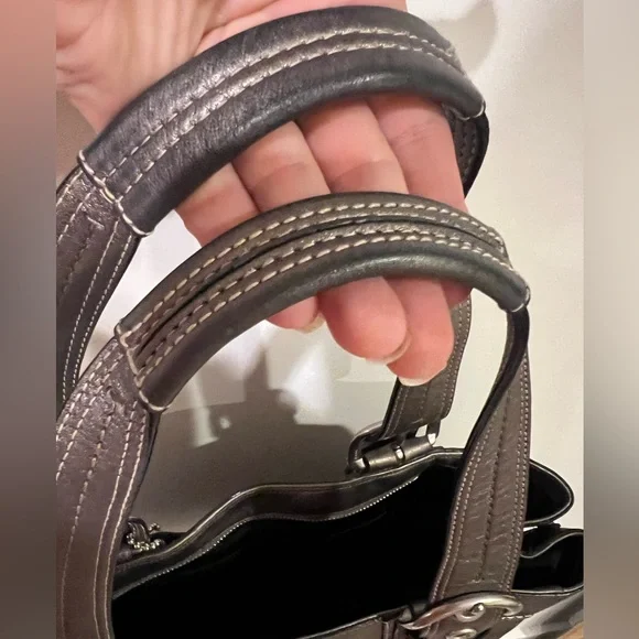 COACH Soho Pleated Shoulder Tote Bag Leather Metallic Gray - Picture 3 of 9